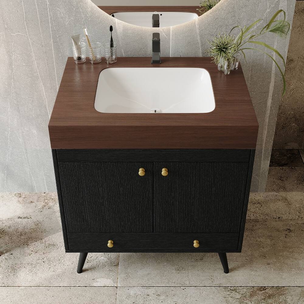Back. Loheer - Loheer 30 inch freestanding bathroom vanity Faux Marble Top - Black, Gold, Walnut, White.