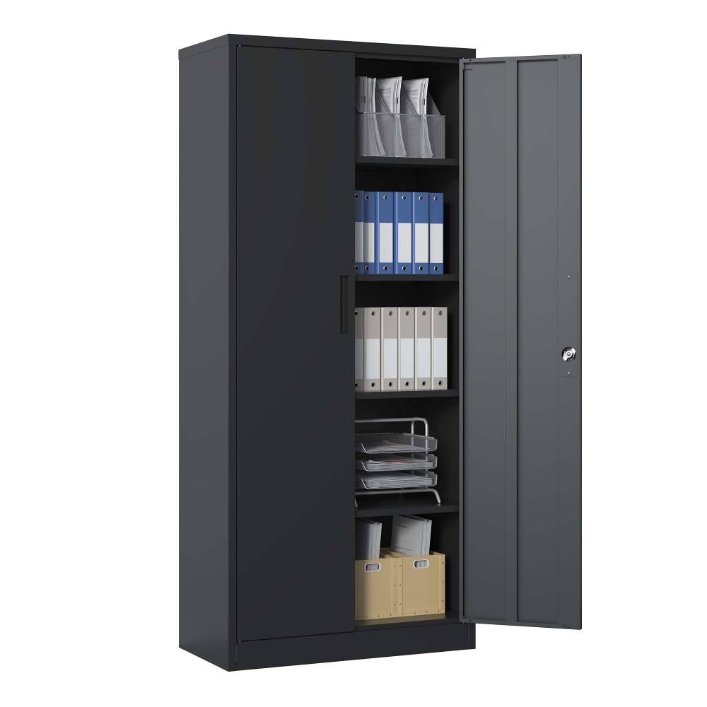 Angle. Loheer - Loheer 72 Inch Metal Garage Storage Cabinet Black Steel Locking File Cabinet 4 Shelves.