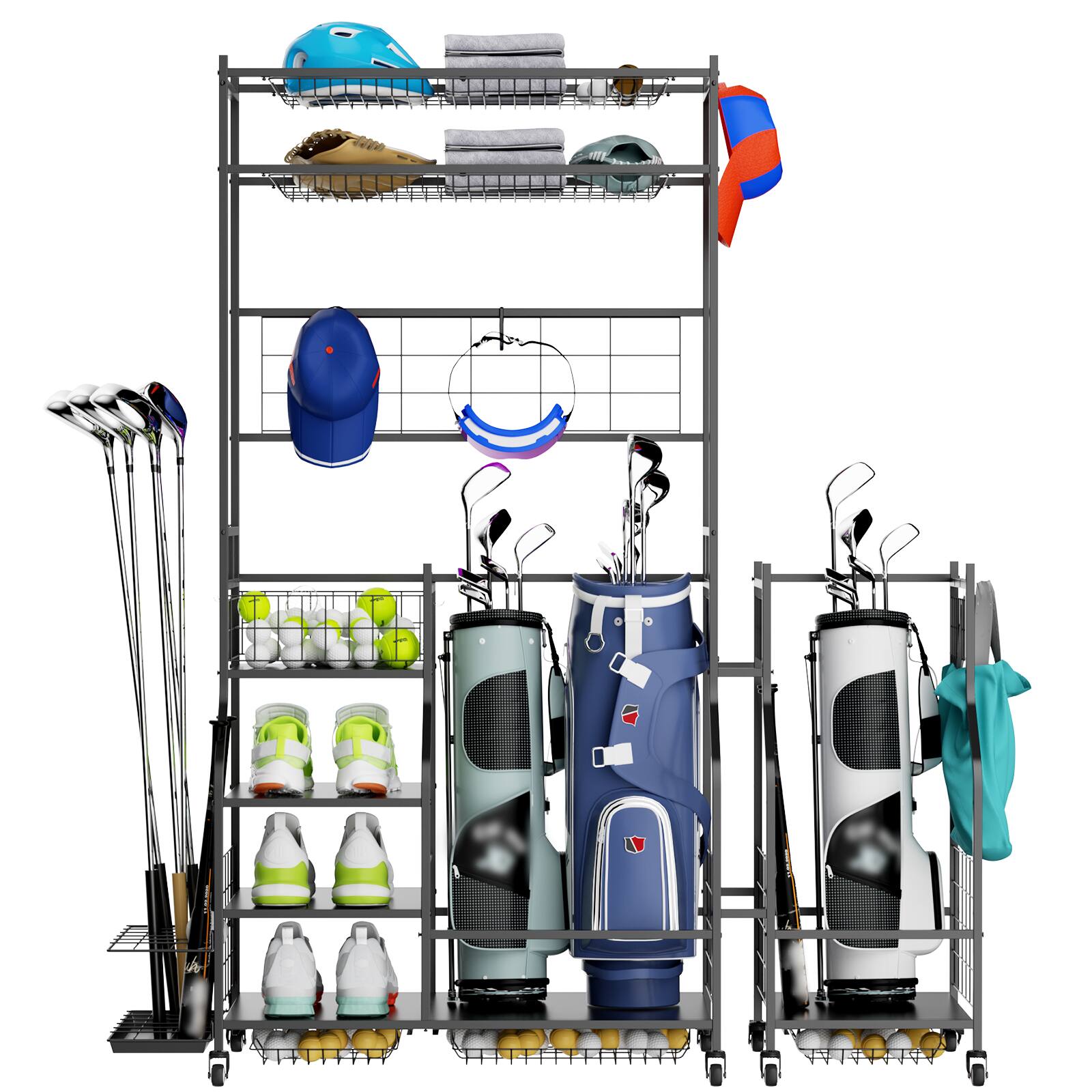 Front. MOOSOO - Golf Bag Storage Garage Organizer,Golf Club Bag Storage Rack for Garage,Shed,Basement - Black.