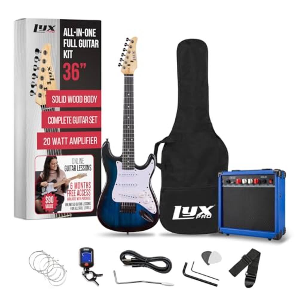 LYX ALL-IN-ONE FULL GUITAR KIT 36" SOLID WOOD BODY COMPLETE GUITAR SET 20 WATT AMPLIFIER ONLINE GUITAR LESSONS 6 MONTHS FREE ACCESS $90 VALDE LYX PRO