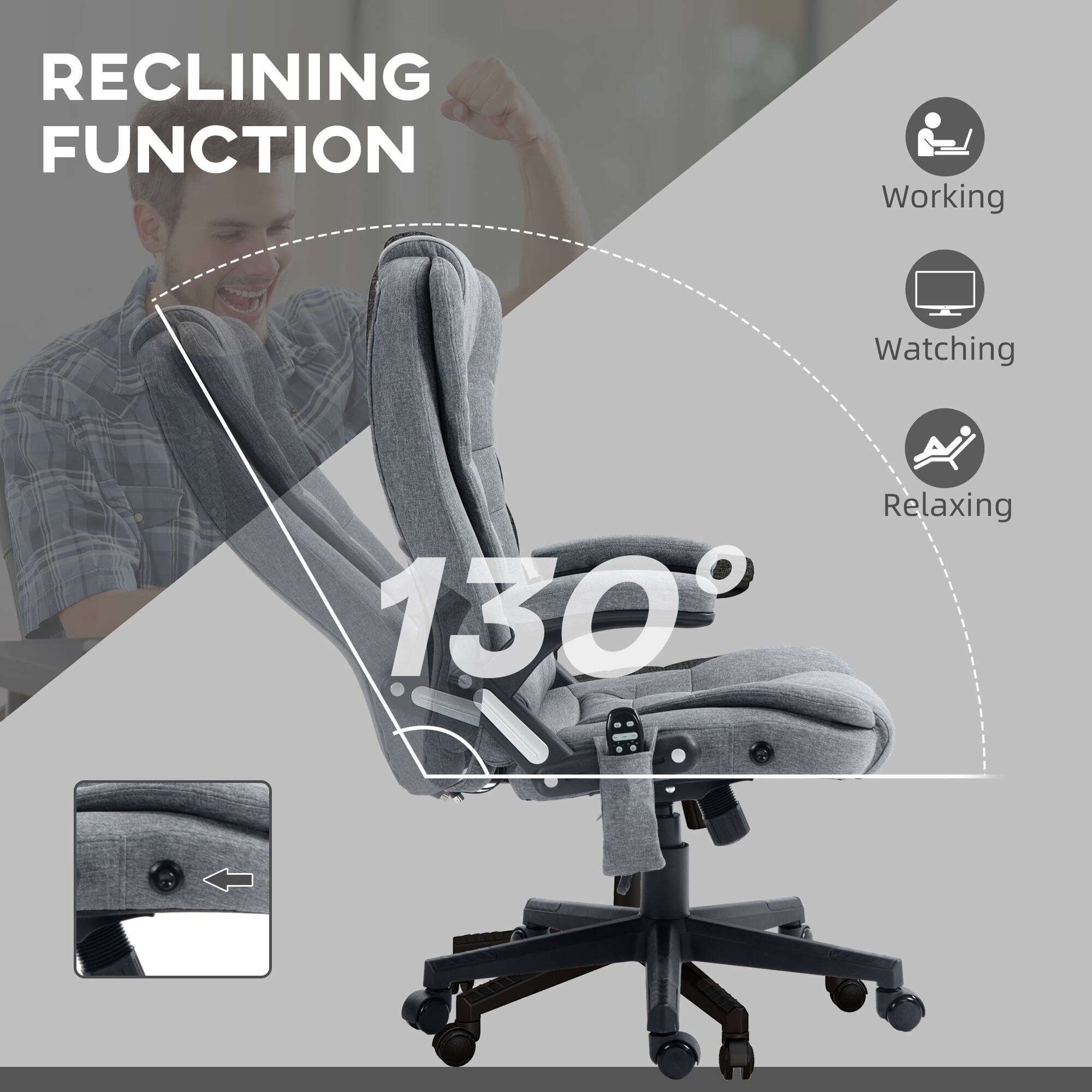RECLINING FUNCTION
Working
Watching
Relaxing
130°