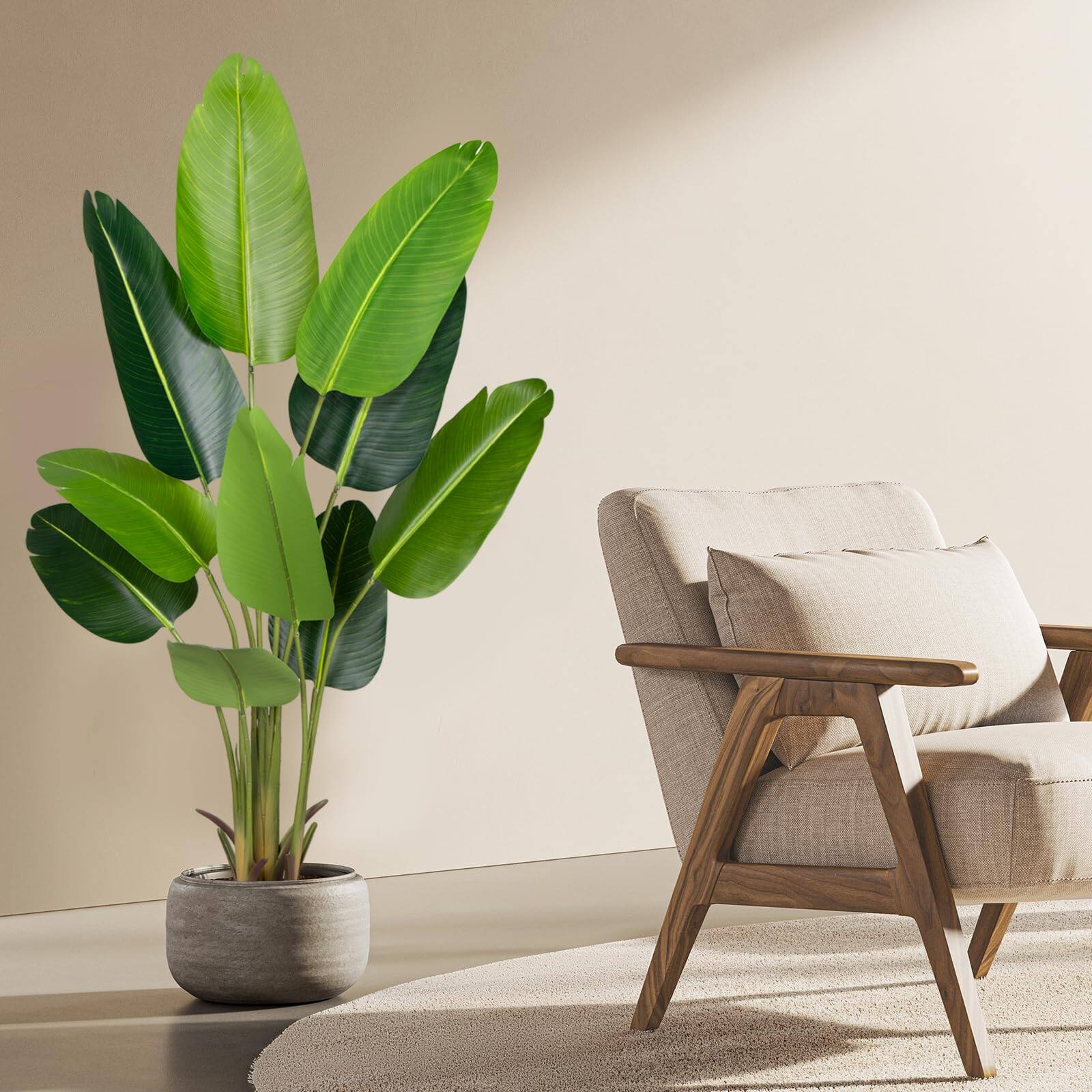 Back. Stylel Star - Artificial Bird of Paradise Plant 5.2Ft Fake Tropical Palm Tree with 10Trunks Faux Banana Leaf Trees in Pot for... - 2pack.