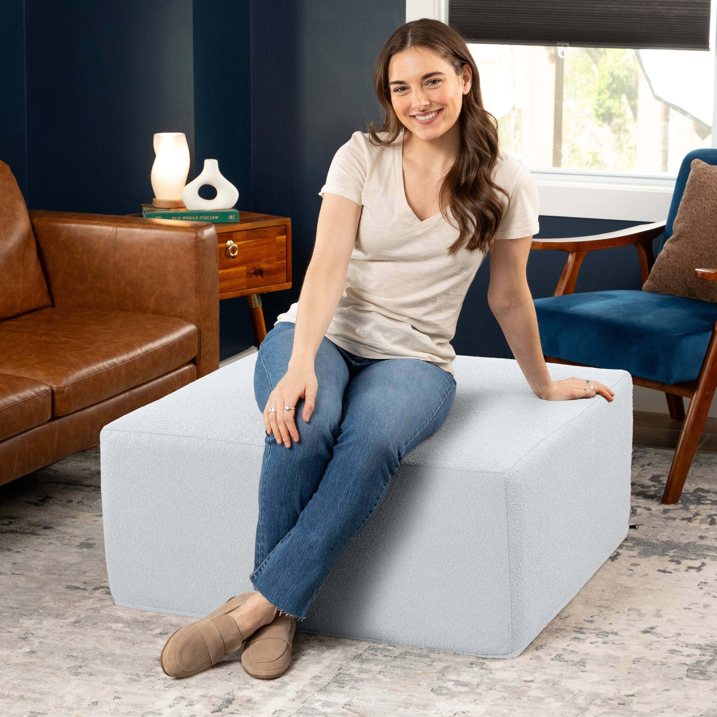 Alt View 1. Jaxx - Jaxx Fairlie Couch Ottoman - Oversized Square Foam Coffee Table Ottoman, 36" , Luxe Boucle, Boucle White - Boucle White.