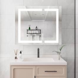 Boyel Living - 36x30 Inch Medicine Cabinet with LED Vanity Mirror Double Door Anti Fog Recessed or Surface Mount - Silver