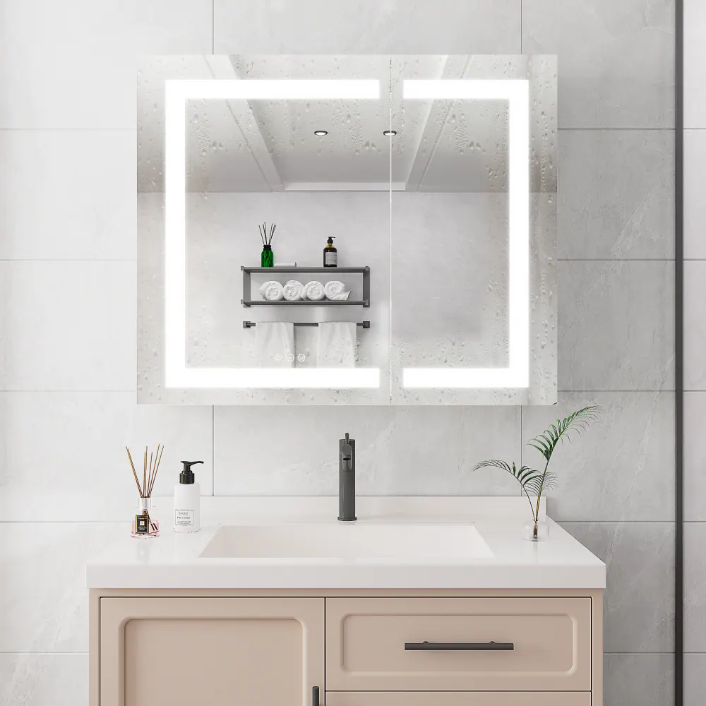 Front. Boyel Living - 36x30 Inch Medicine Cabinet with LED Vanity Mirror Double Door Anti Fog Recessed or Surface Mount - Silver.
