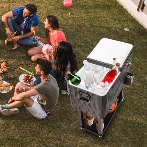 Alt View 8. Winado - 80QT Rolling Ice Chest, Portable Patio Party Bar Drink Cooler Cart, with Shelf, Beverage Pool Bottle Opener for Outdoor - Brown.