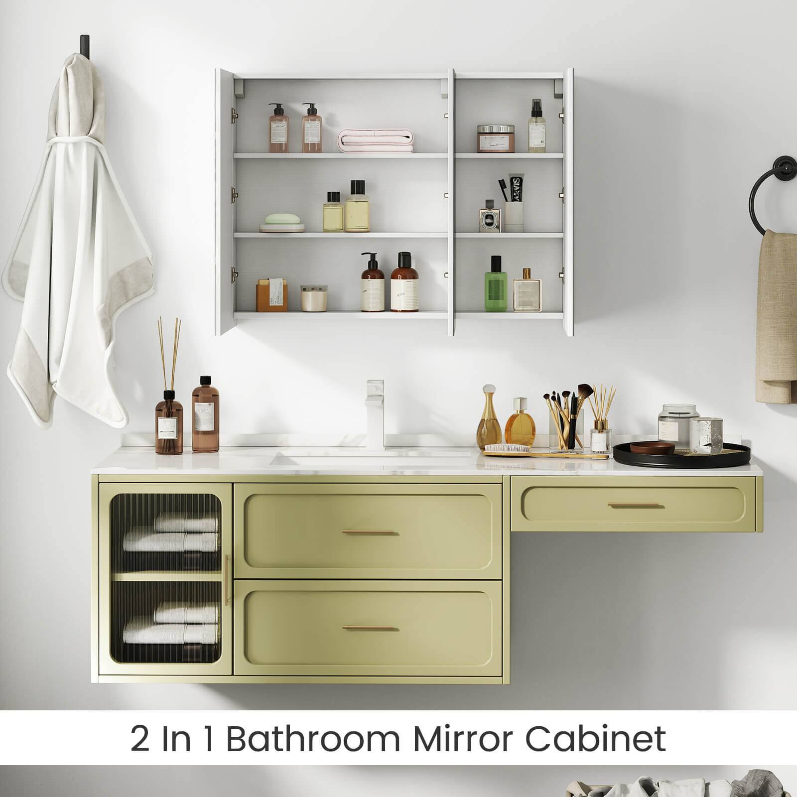 2 In 1 Bathroom Mirror Cabinet