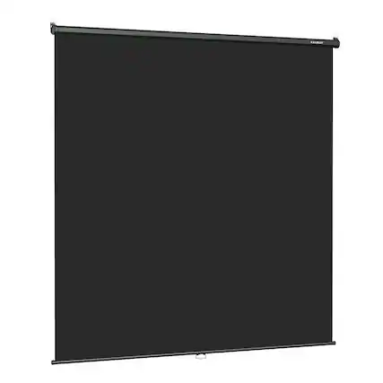 Front. RAUBAY - 6.7′ x 7.2′ Pull Down Black Screen Backdrop Retractable Collapsible Wall-Mount Background - Black.