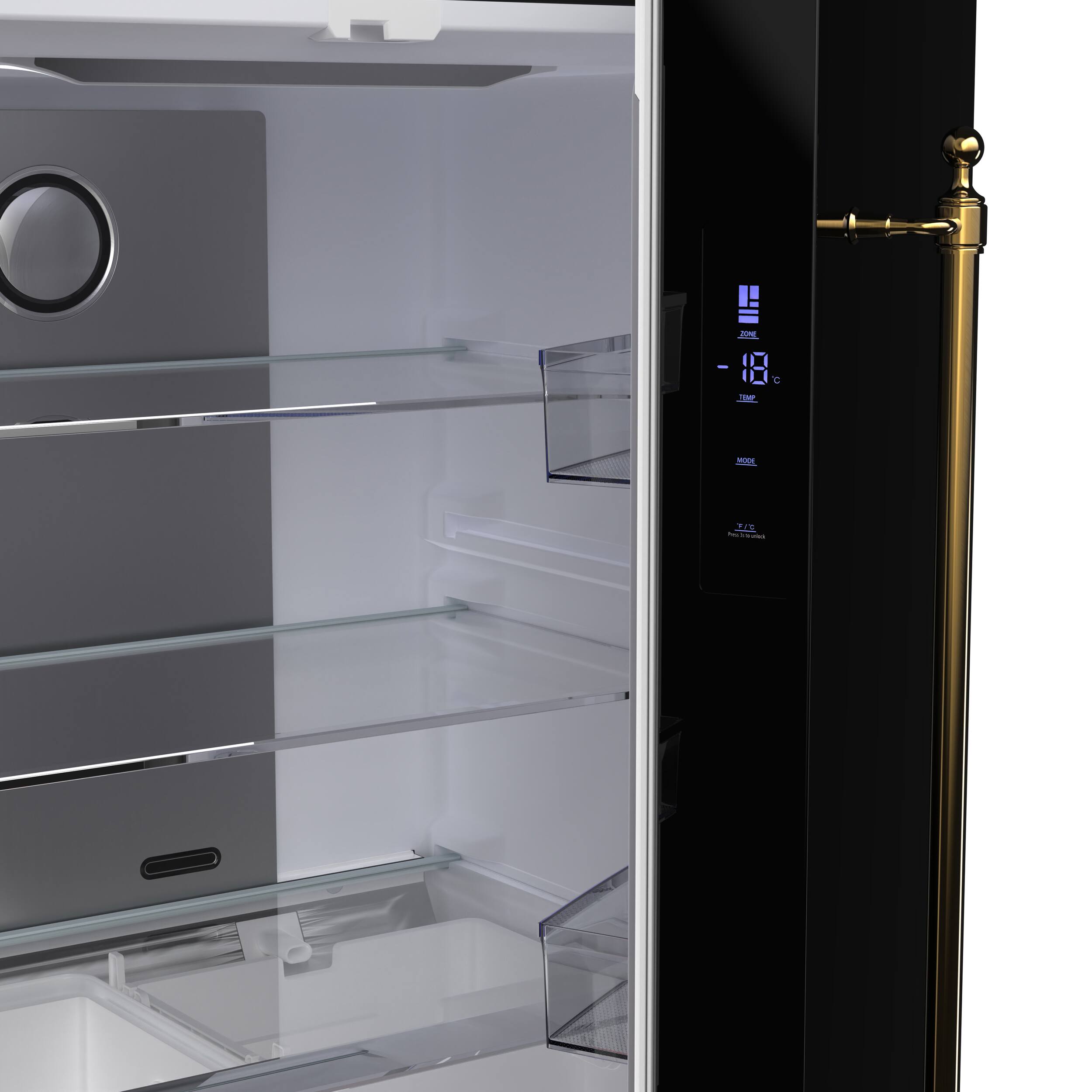 Alt View 9. Forno Appliances - Luigi 18 Cu. Ft. Counter-Depth French Door Refrigerator with Antique Brass Handles - Black.