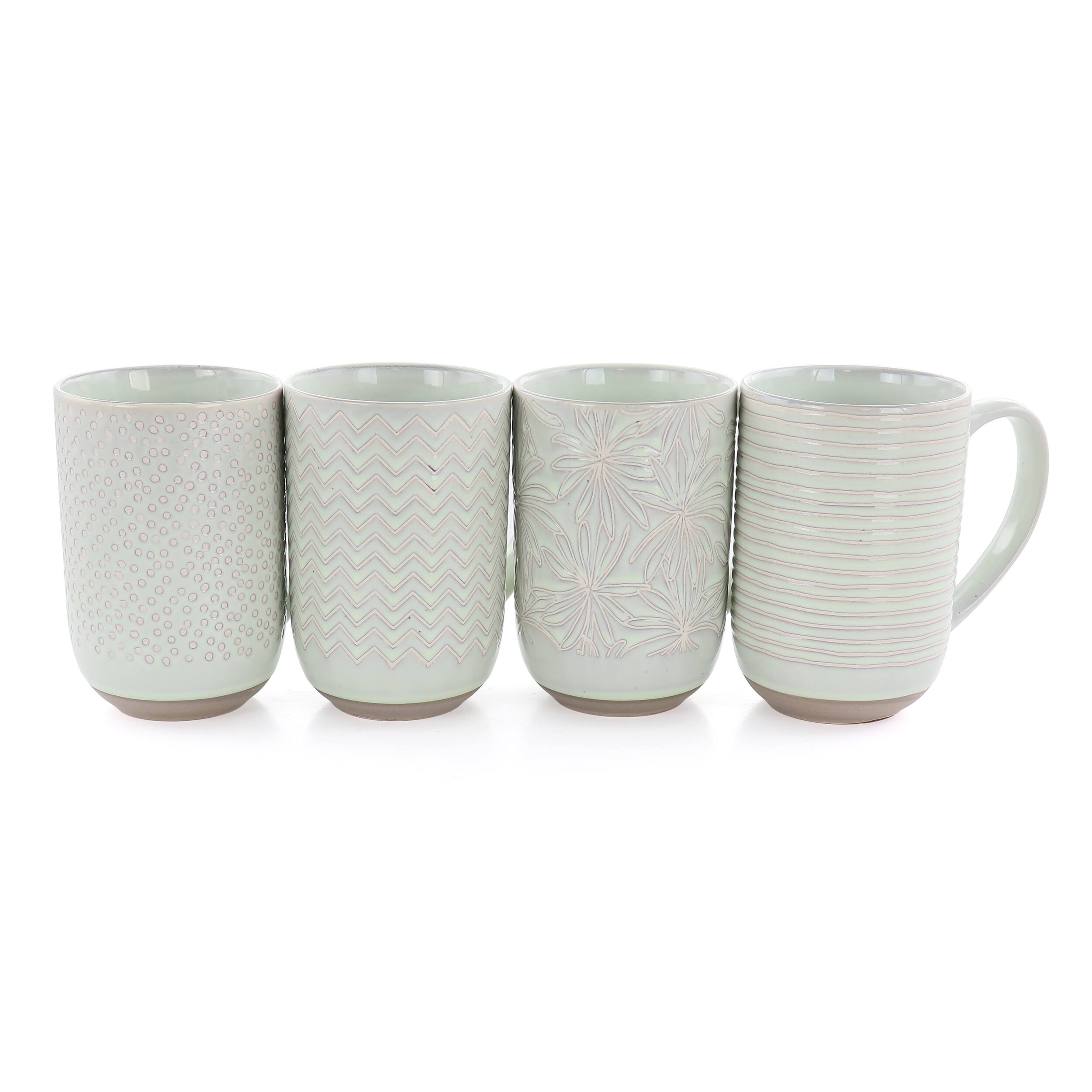 Alt View 1. Gibson - Laurie Gates Madrina 4 Piece 19 Ounce Stoneware Assorted Designs Mug Set in Mint - Mint.