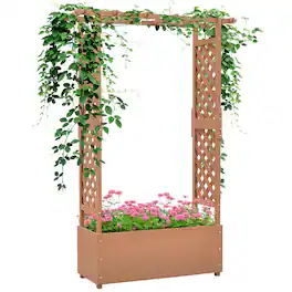 Outsunny - Garden Bed with Trellises and Roof for Climbing Plant Vine, Hanging Flowers - Brown