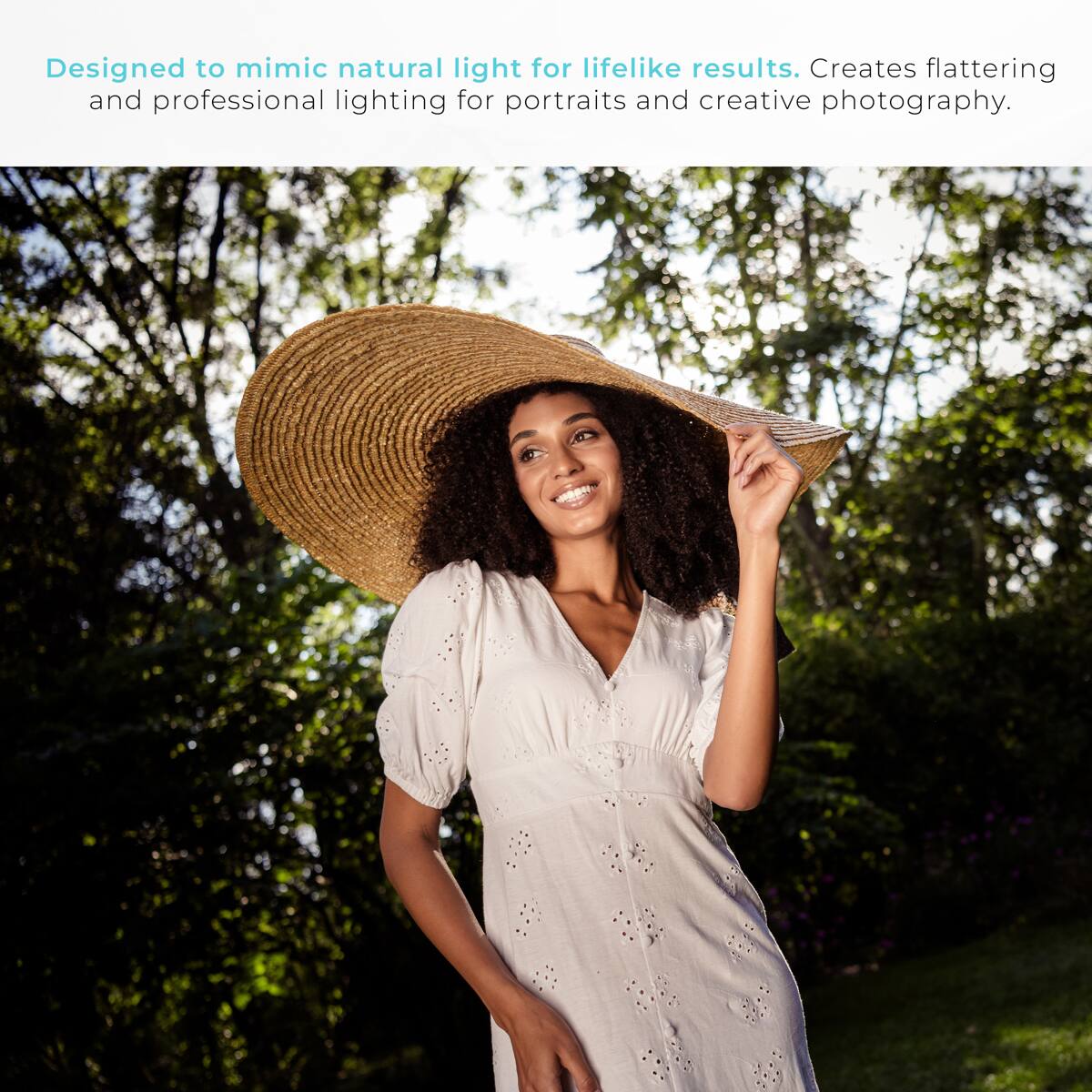 Designed to mimic natural light for lifelike results. Creates flattering and professional lighting for portraits and creative photography.