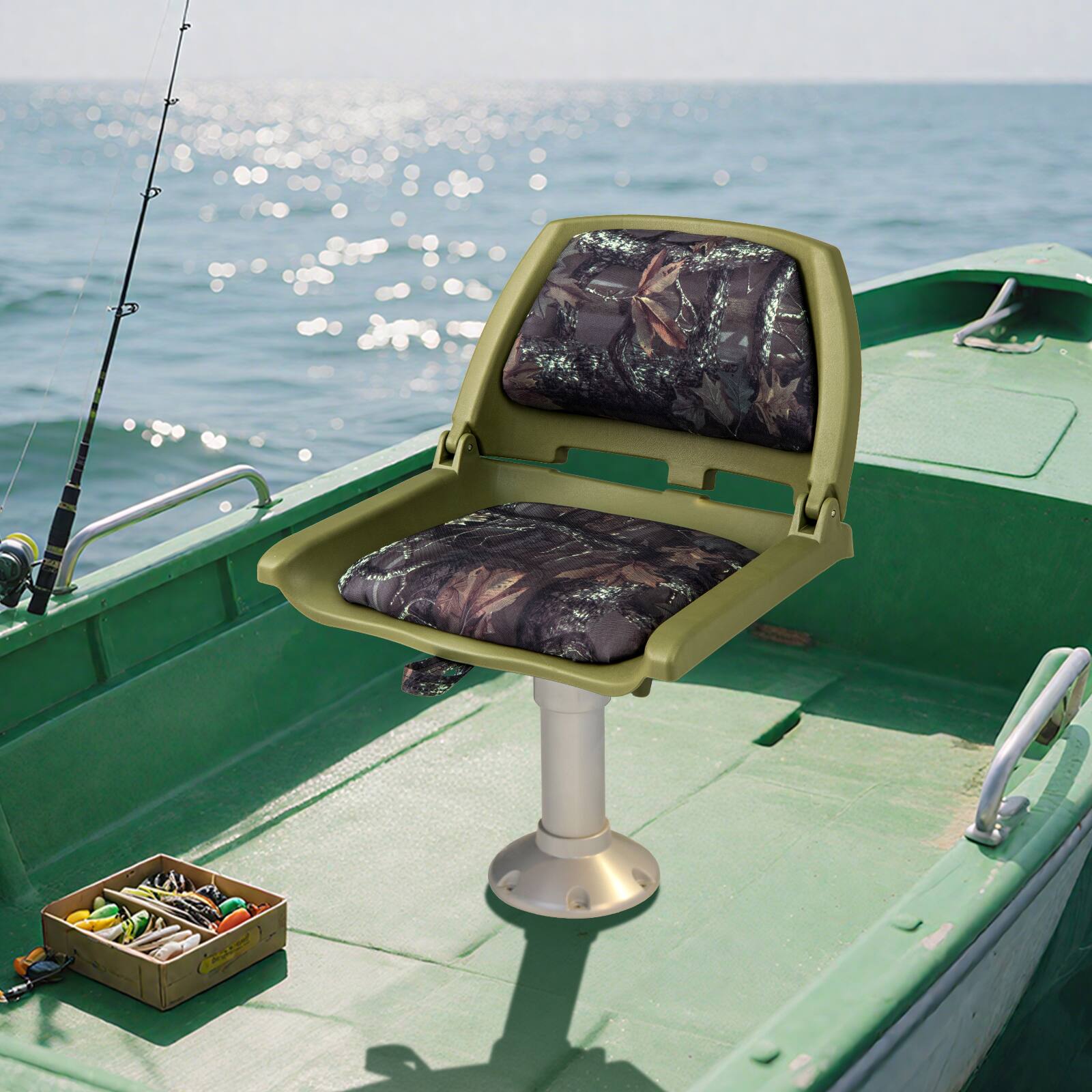 Alt View 1. Gymax - Gymax Folding Fishing Boat Seat w/High-density Sponge Cushion PVC Surface & PP Frame Green - Green, Camouflage.