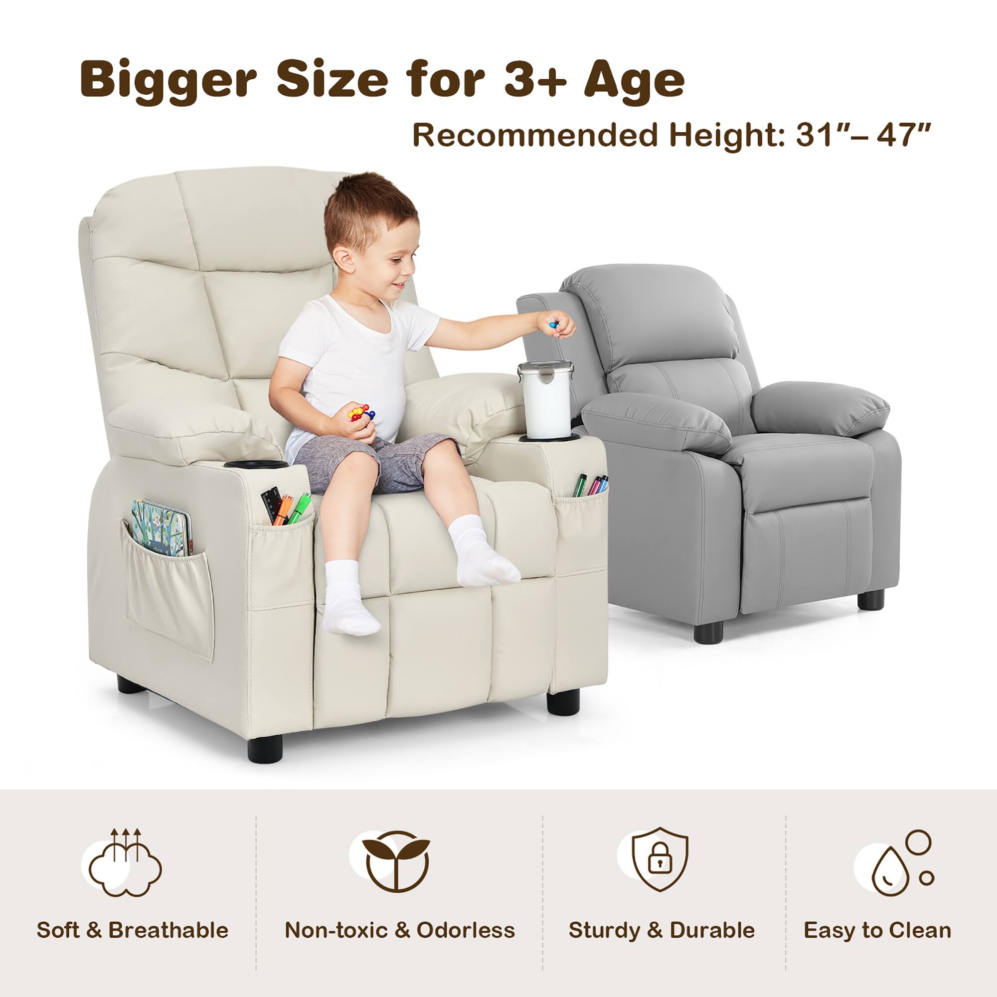 Bigger Size for 3+ Age  
Recommended Height: 31" – 47"  

Soft & Breathable  
Non-toxic & Odorless  
Sturdy & Durable  
Easy to Clean