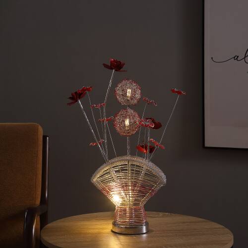Alt View 2. MOOSOO - Aluminum 4 Red Roses 6 Petal Floral Flower Table Lamp for Living Room, Nightstand Bedside Table Lamp for Bedroom - Multicolor.