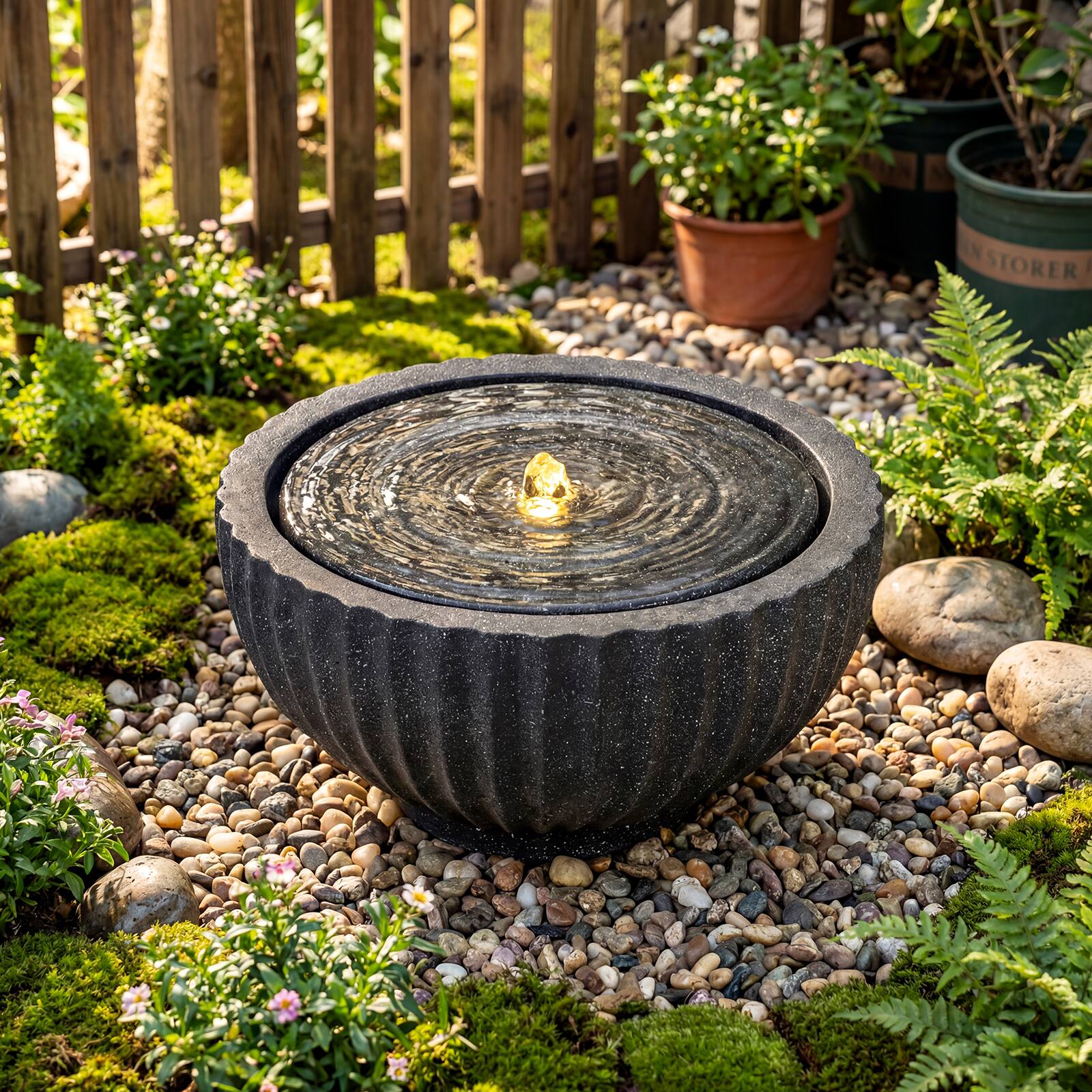 Alt View 1. Costway - Costway 18" Outdoor Round Sphere Water Fountain with LED Lights & Pump for Garden Patio - Gray.