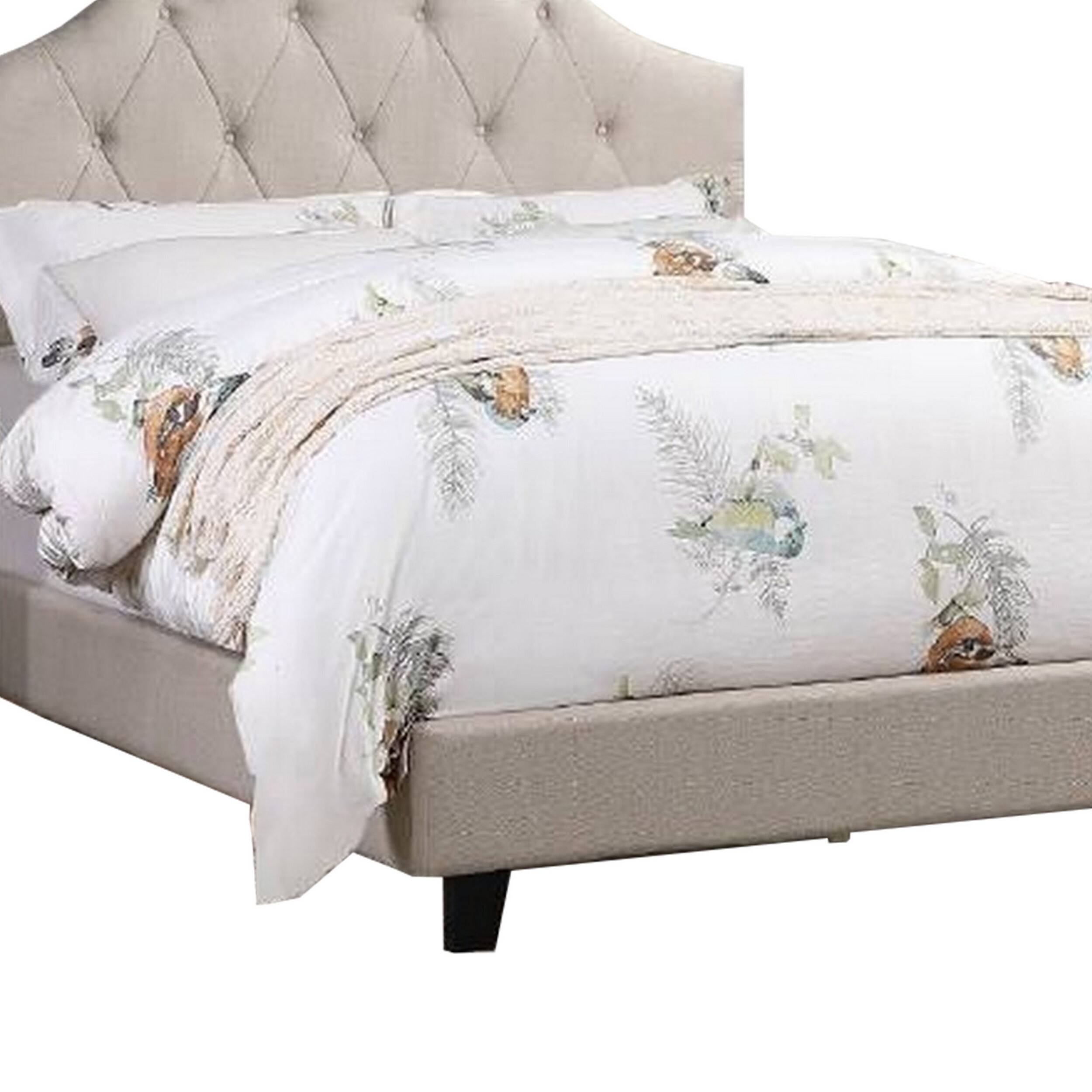 Alt View 3. Manhattan Lane - Eni Upholstered Queen Size Bed, Tufted Adjustable Headboard, Taupe Fabric - Taupe.
