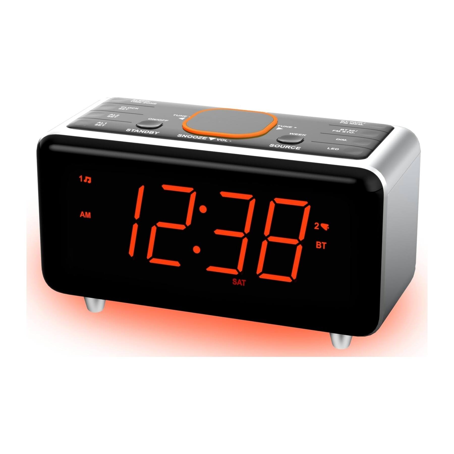 12:38 AM  
SAT  
1°F  
2°C  
BT  

STANDBY  
SNOOZE  
VOLUME  
SOURCE  
LED  

TUNE -  
TUNE +  
WEEK  
FM/AM  
DIM  
FM/AM  
SOURCE  
LED