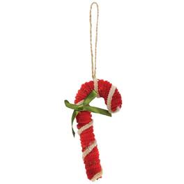 BreeBe - Chenille Candy Cane Ornament w/Green Bow - Red