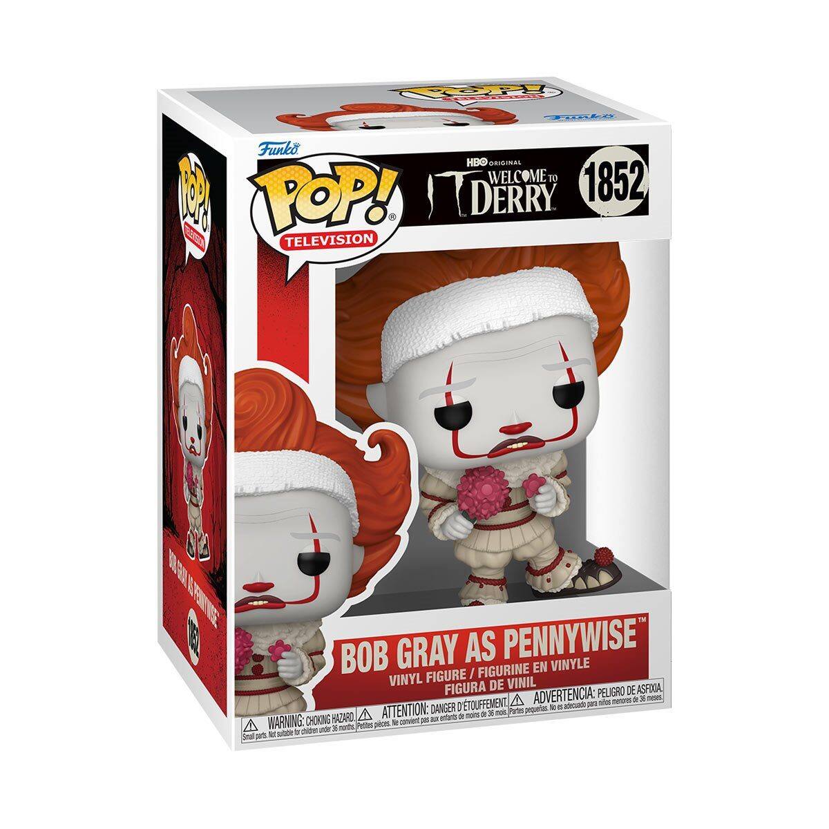 Funko POP! TELEVISION

HBO ORIGINAL
WELCOME TO DERRY
1852

BOB GRAY AS PENNYWISE™
VINYL FIGURE / FIGURINE EN VINYLE / FIGURA DE VINIL

WARNING: CHOKING HAZARD - Small parts. Not for children under 3 years. / ATTENTION: DANGER - Petite pièce. Ne convient pas aux enfants de moins de 3 ans. / ADVERTENCIA: PELIGRO DE ASFIXIA - Piezas pequeñas. No es adecuado para niños menores de 3 años.