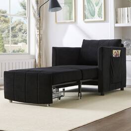 GOODSILO - Convertible Sleeper Sofa with Adjustable Backrest and Storage, Upholstered in Soft Chenille Fabric - Black