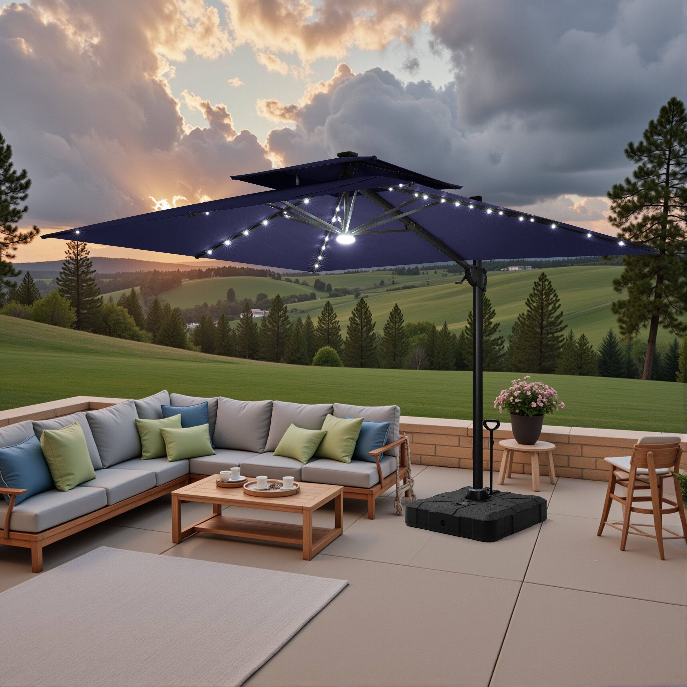 Back. Crestlive Products - Crestlive Products 11ft Aluminum Navy Slide-tilt Cantilever Patio Umbrella Lights Base - Navy blue.