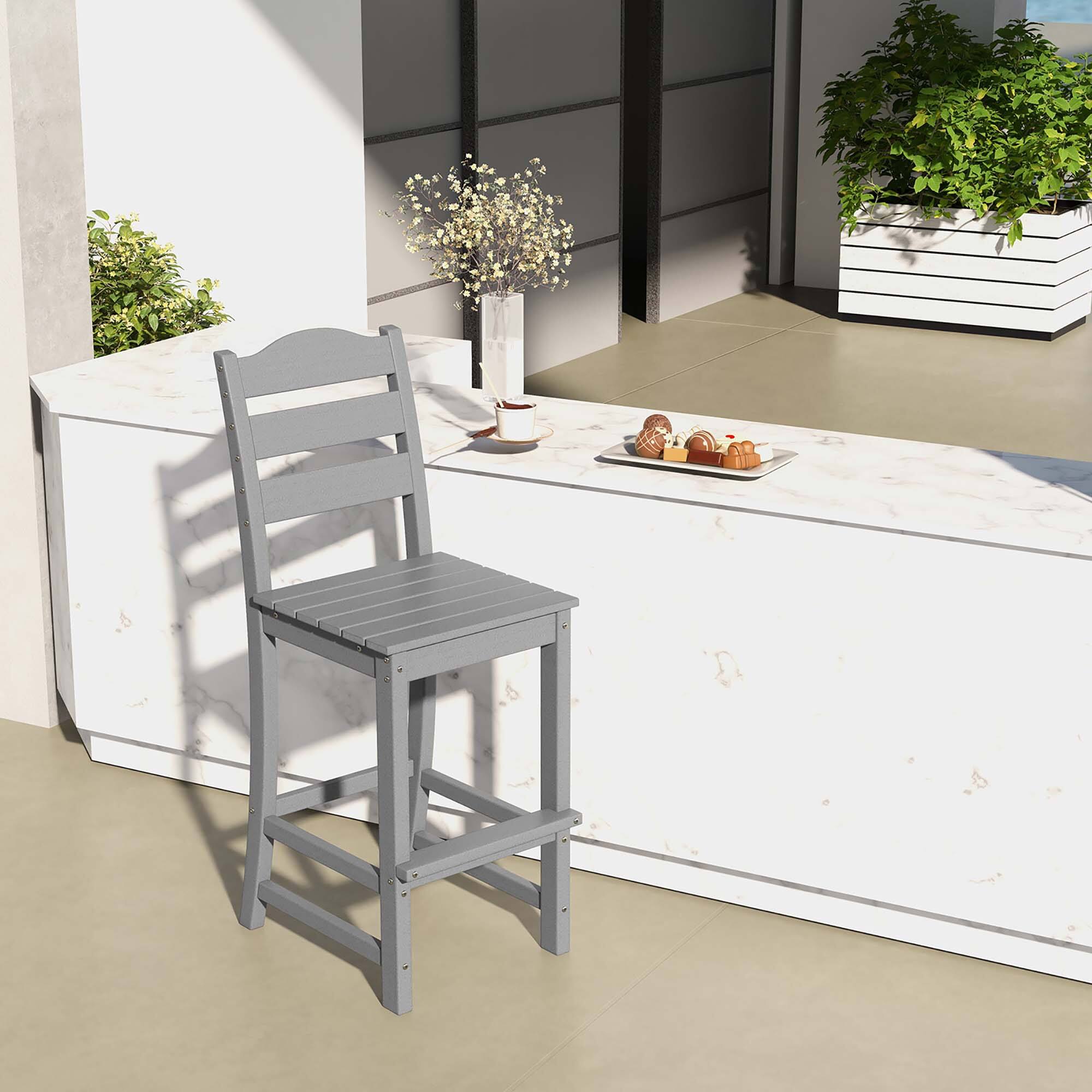 Alt View 2. Costway - Costway Outdoor HDPE Bar Stool Patio Tall Chair Backrest Footrest All Weather - Gray.