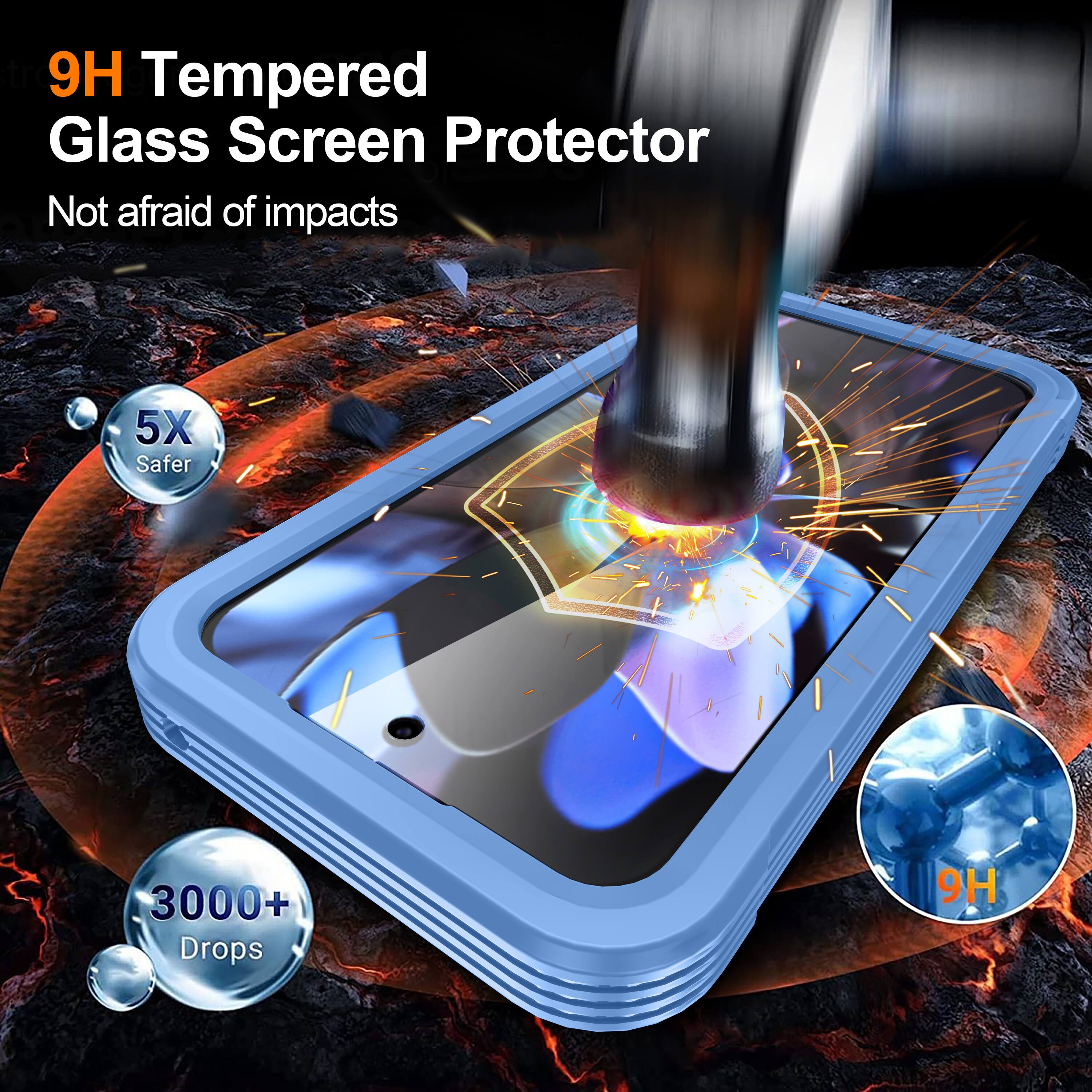 9H Tempered Glass Screen Protector  
Not afraid of impacts  
5X Safer  
3000+ Drops  
9H