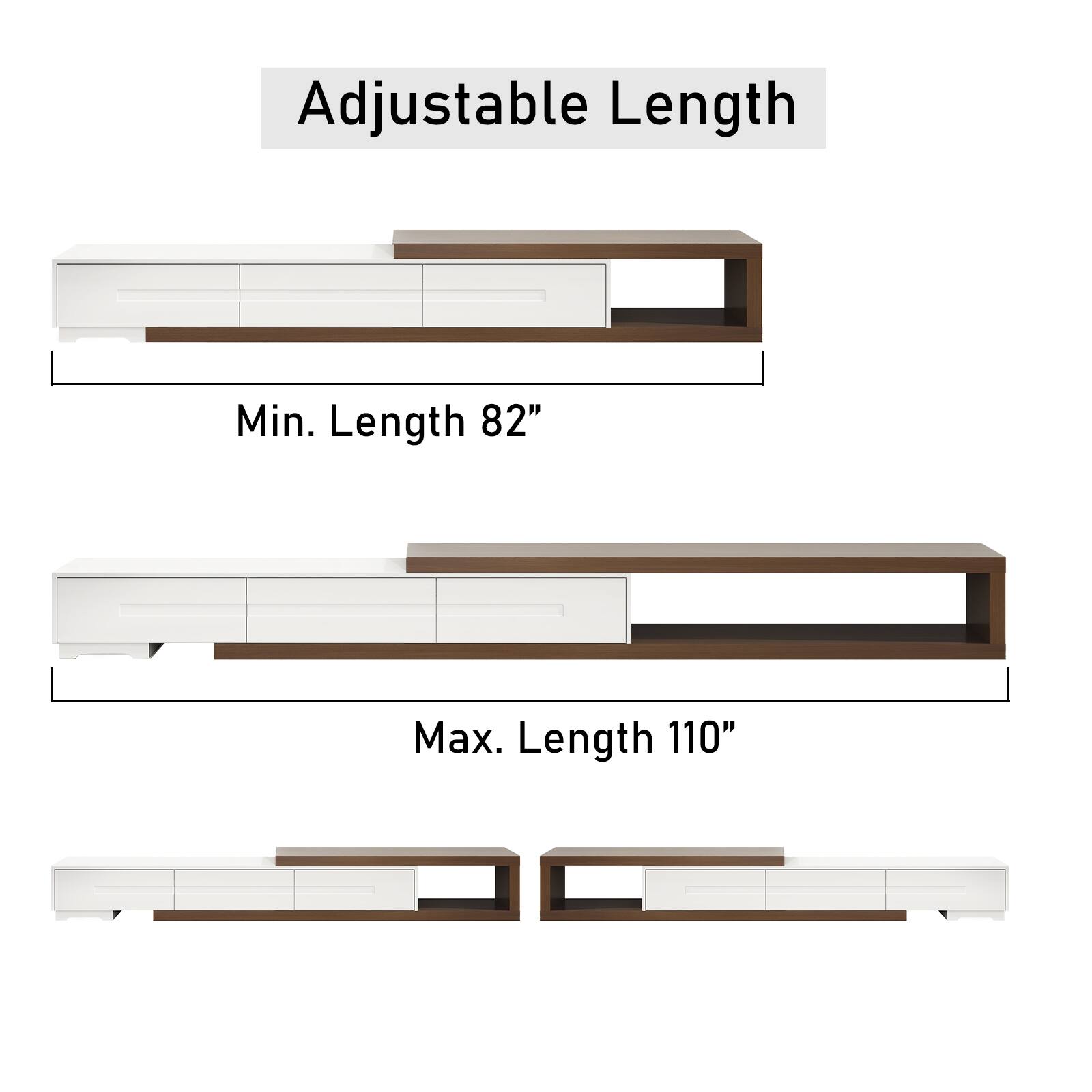 Adjustable Length  
Min. Length 82"  
Max. Length 110"