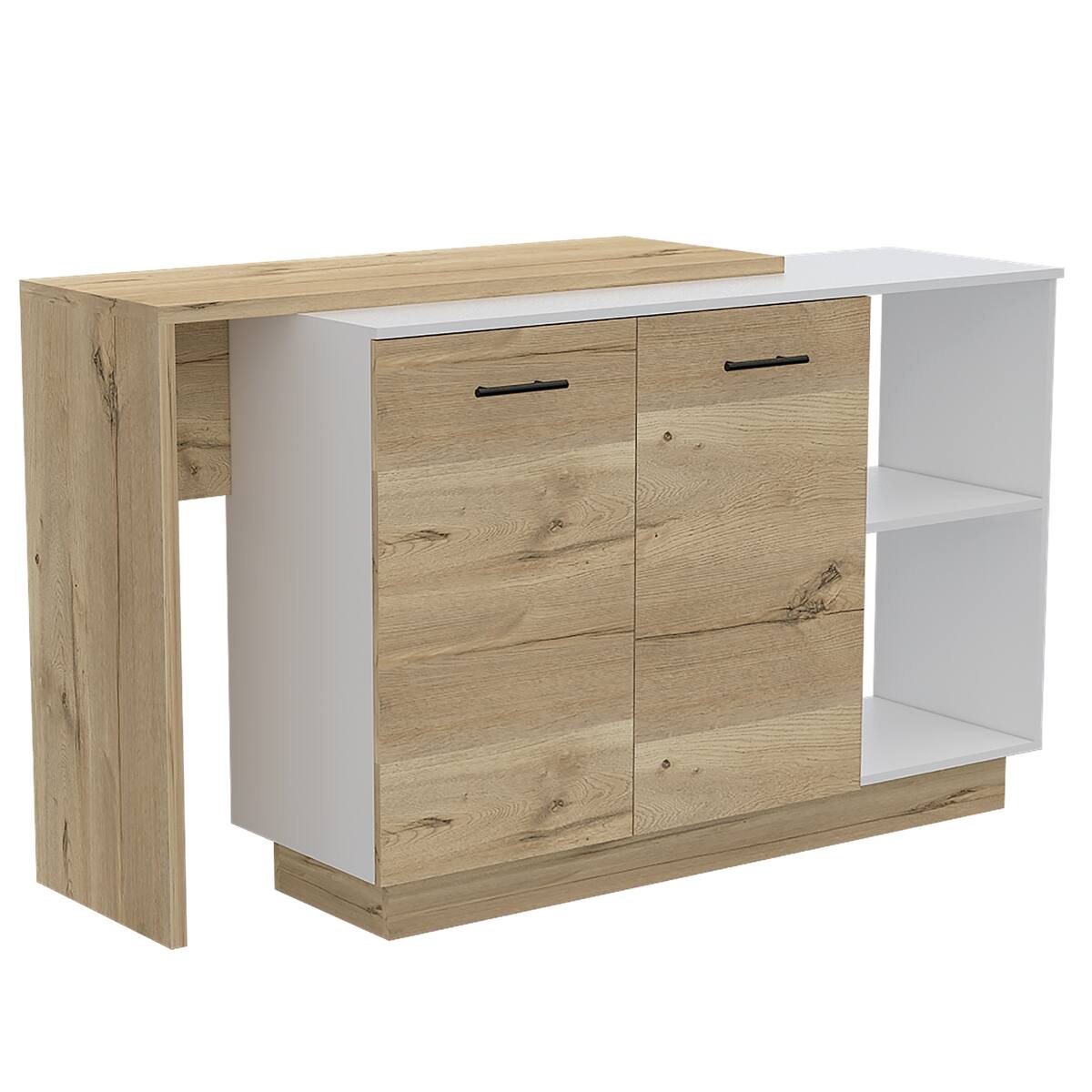 Loheer and Light Oak Kitchen Island Stationary with Storage White ...