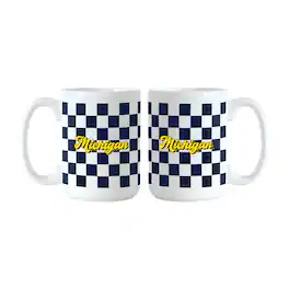 Logo Brands - Michigan Wolverines 2-Pack 15oz. Checkered Wordmark Mug Set - Multicolor