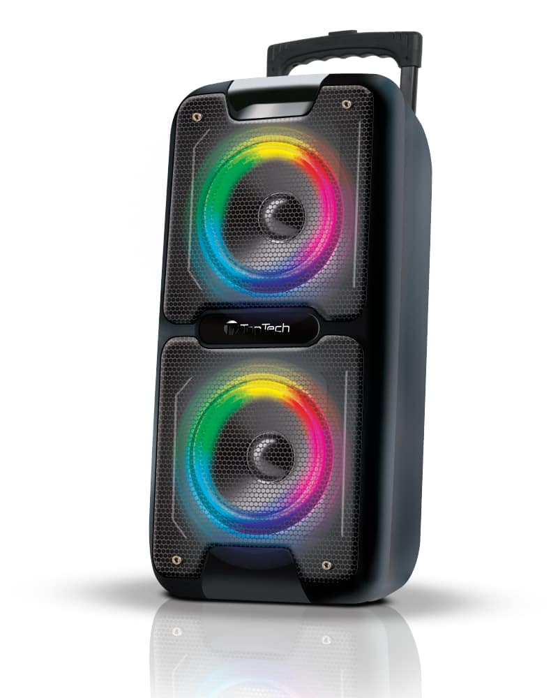 Front. TopTech - AL-101, 2x6.5" Bluetooth Speaker with Disco Lights, Karaoke - Black.