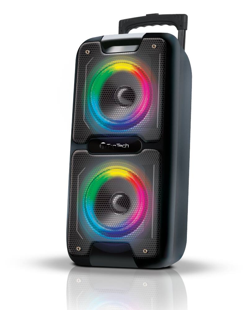 Front. TopTech - AL-101, 2x6.5" Bluetooth Speaker with Disco Lights, Karaoke - Black.