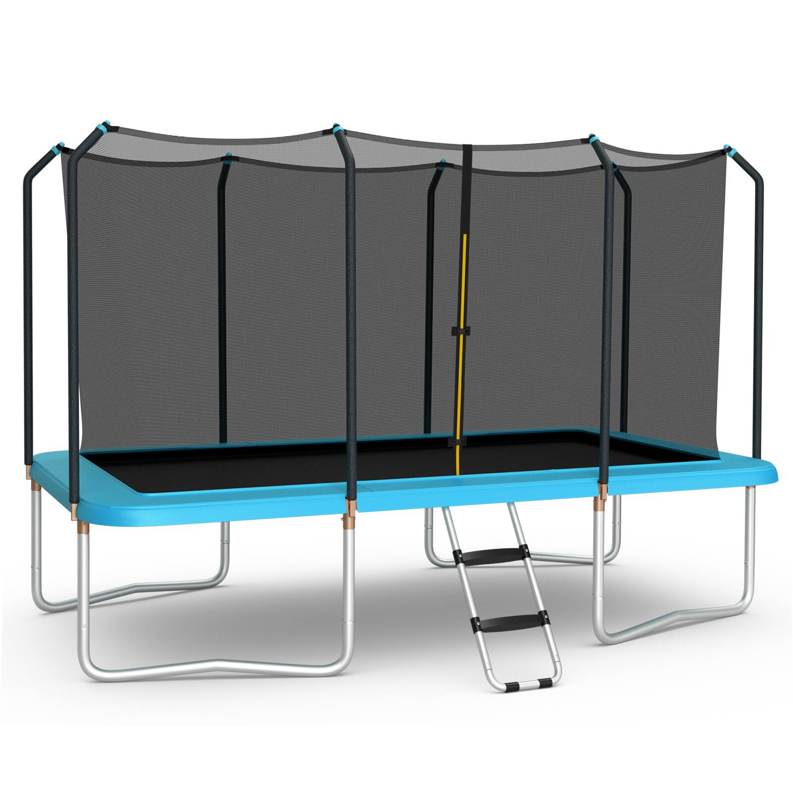 Costway - 8 x 14 FT Rectangular Recreational Trampoline W/ Safety Enclosure Net Ladder Outdoor - Blue