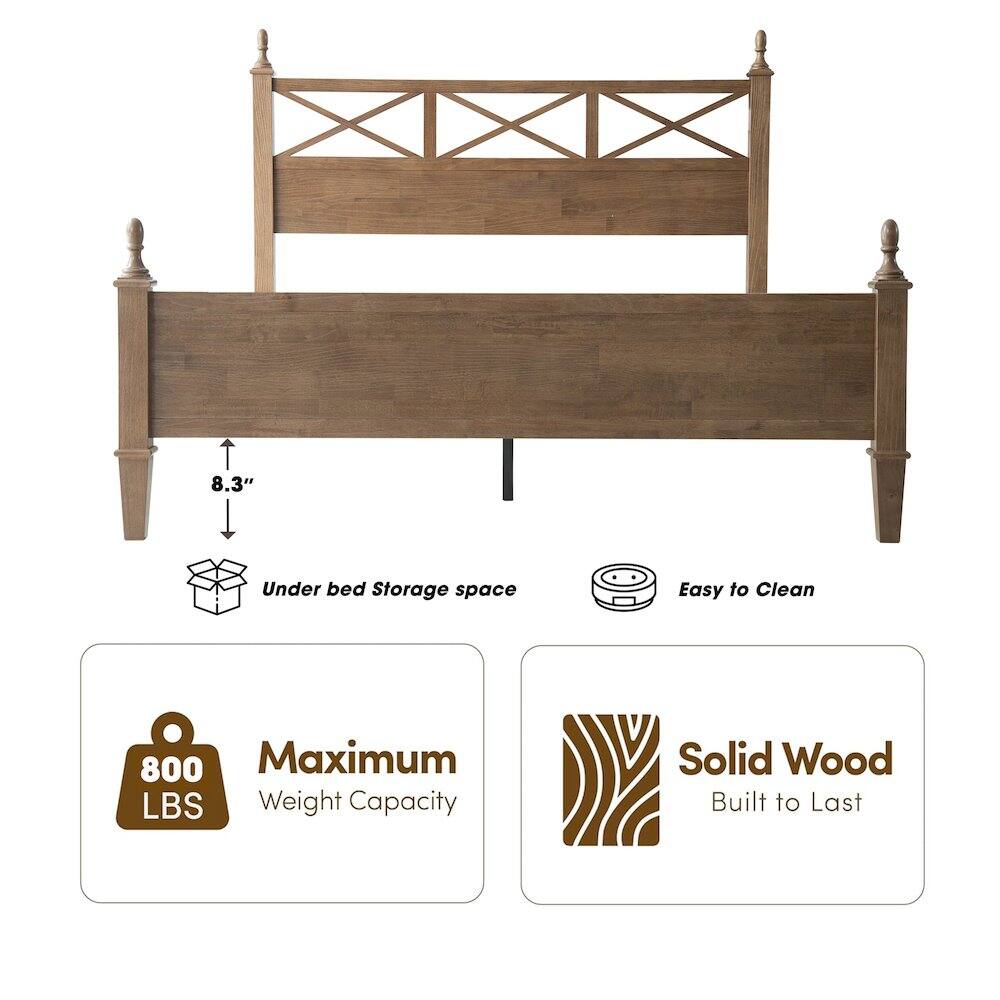 8.3" Under bed Storage space  
Easy to Clean  
800 Maximum LBS Weight Capacity  
Solid Wood Built to Last
