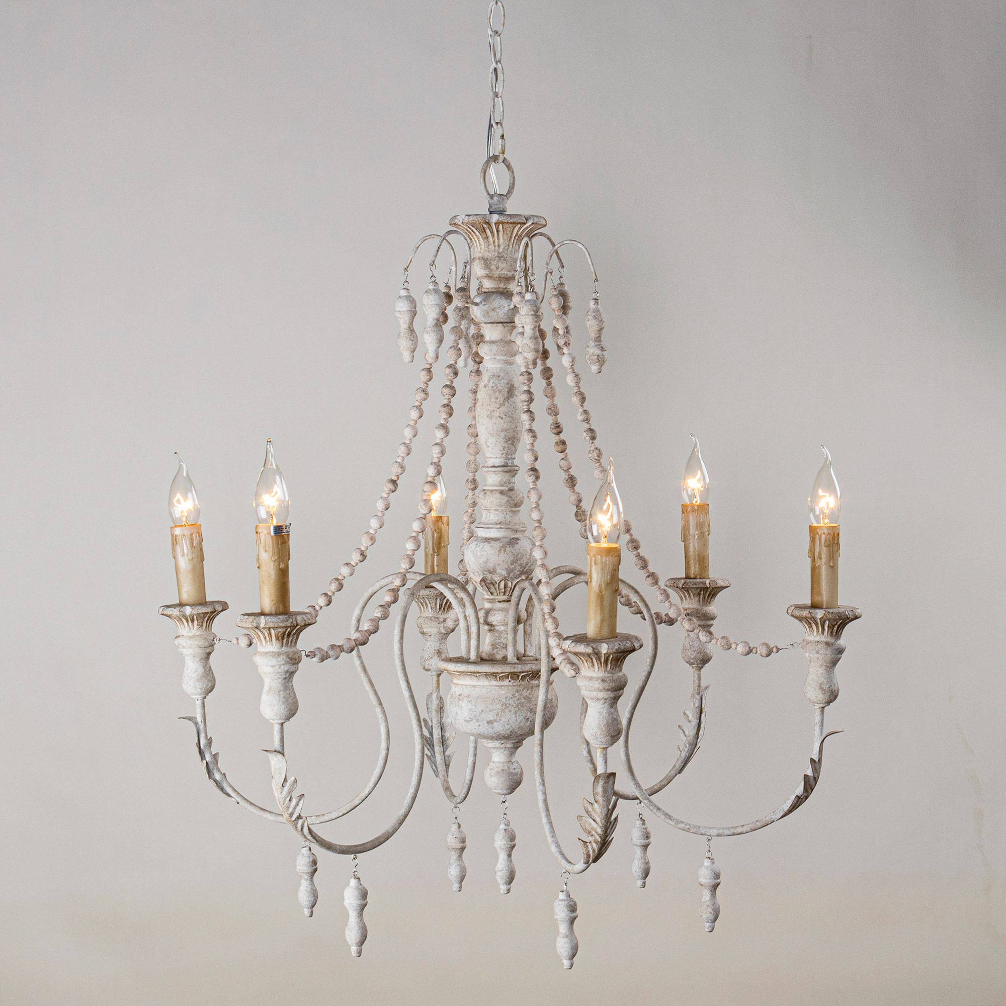 Back. Parrot Uncle - 29.5 in. 6-Light Gray Wood Beads Empire Chandelier - Gray.