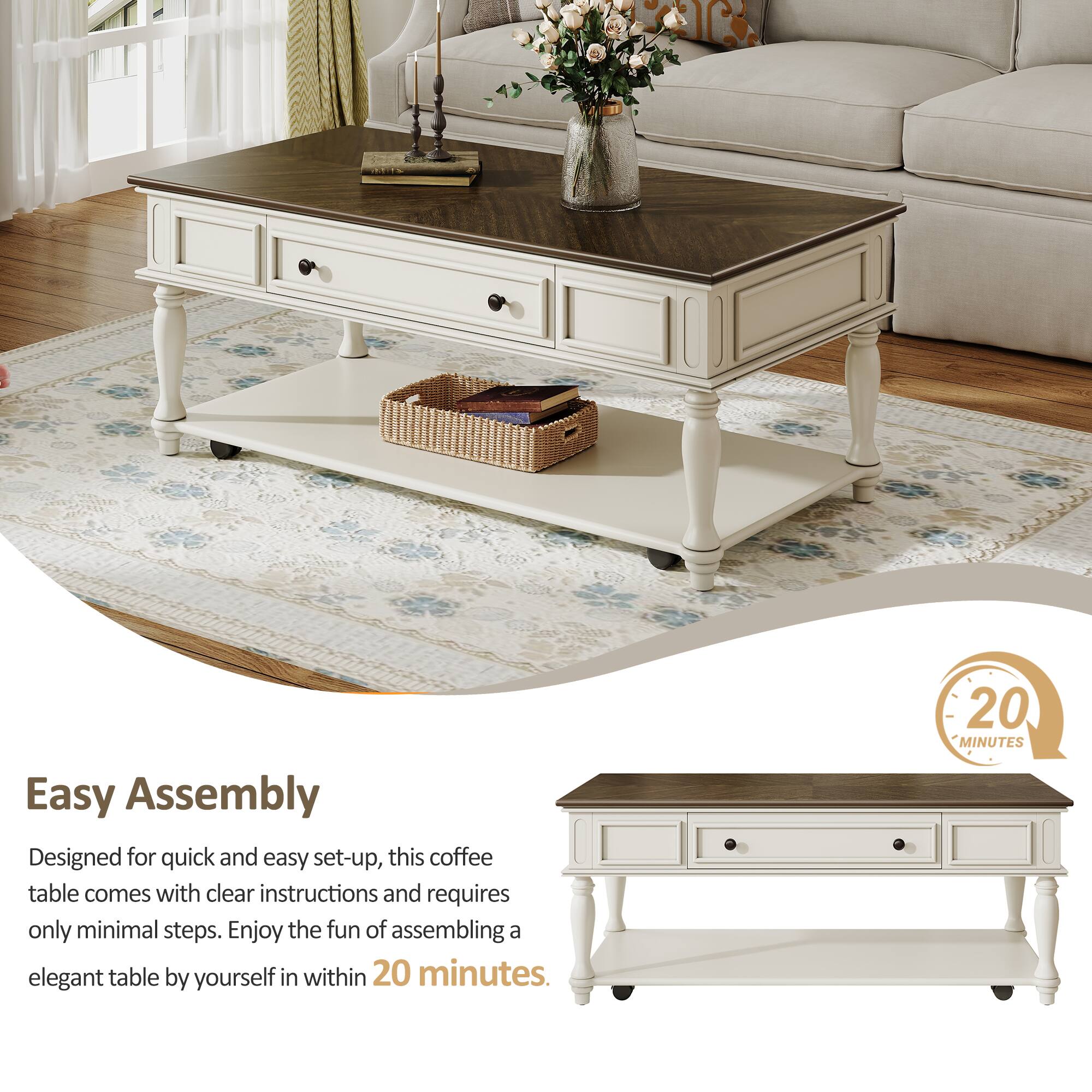 Easy Assembly

Designed for quick and easy set-up, this coffee table comes with clear instructions and requires only minimal steps. Enjoy the fun of assembling a elegant table by yourself in within 20 minutes.