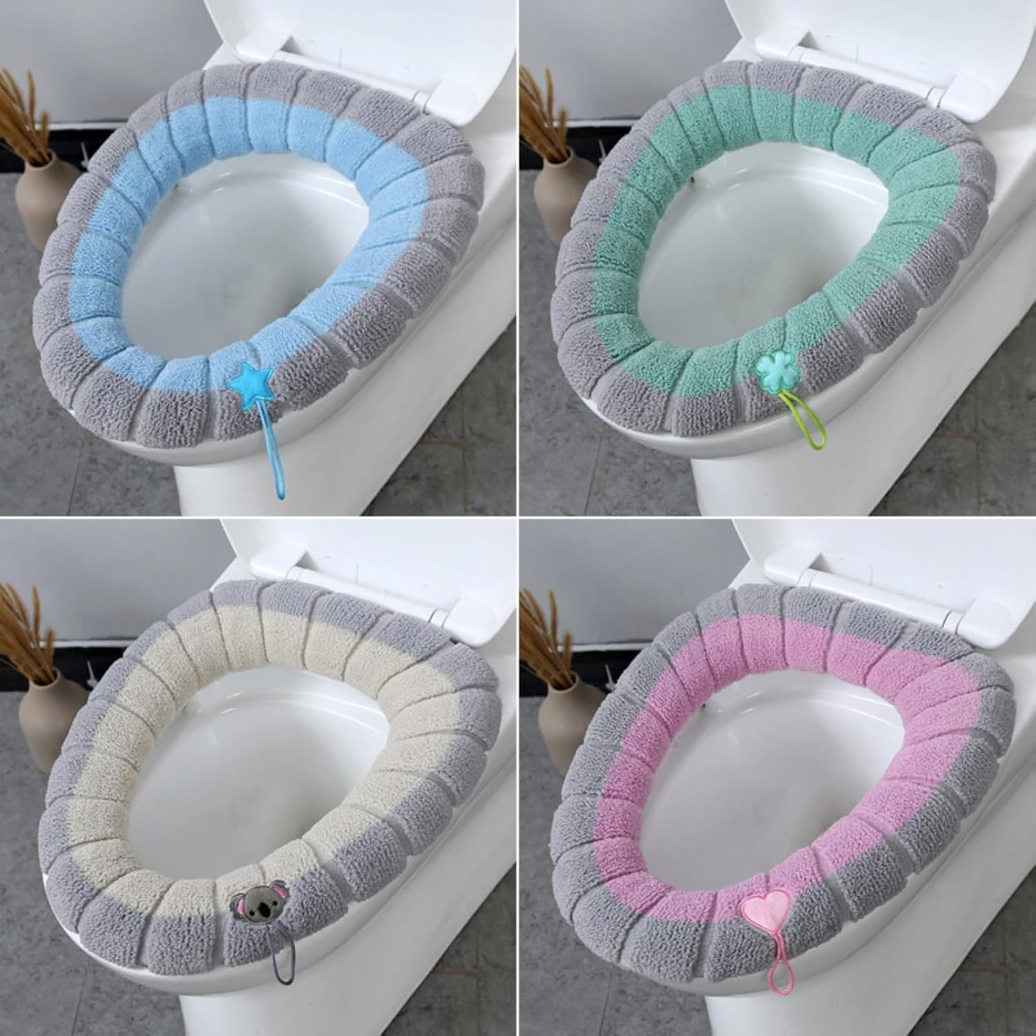 Front. Auledio - Toilet Seat Covers 4Pc Soft Toilet Seat Warmer Cushion with Handle Winter Thick Stretchable Washable Toilet Seat Cushion - Multicolor.