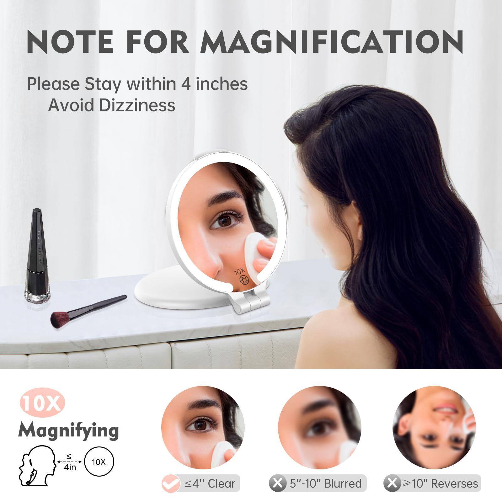 **NOTE FOR MAGNIFICATION**

Please Stay within 4 inches  
Avoid Dizziness

---

**10X Magnifying**

- ≤4" Clear
- 5"-10" Blurred
- ≥10" Reverses