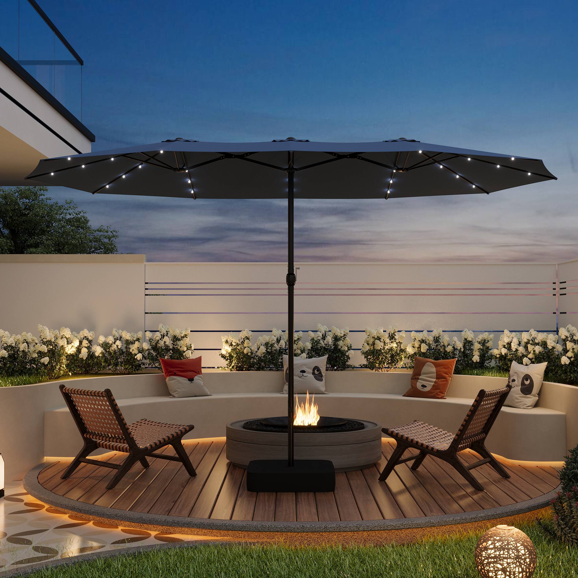 Alt View 8. Famapy - Large Rectangular Outdoor Patio Umbrella with Integrated Edge LED Lights Day-to-Night Shade Multiple Colors - Navy blue.