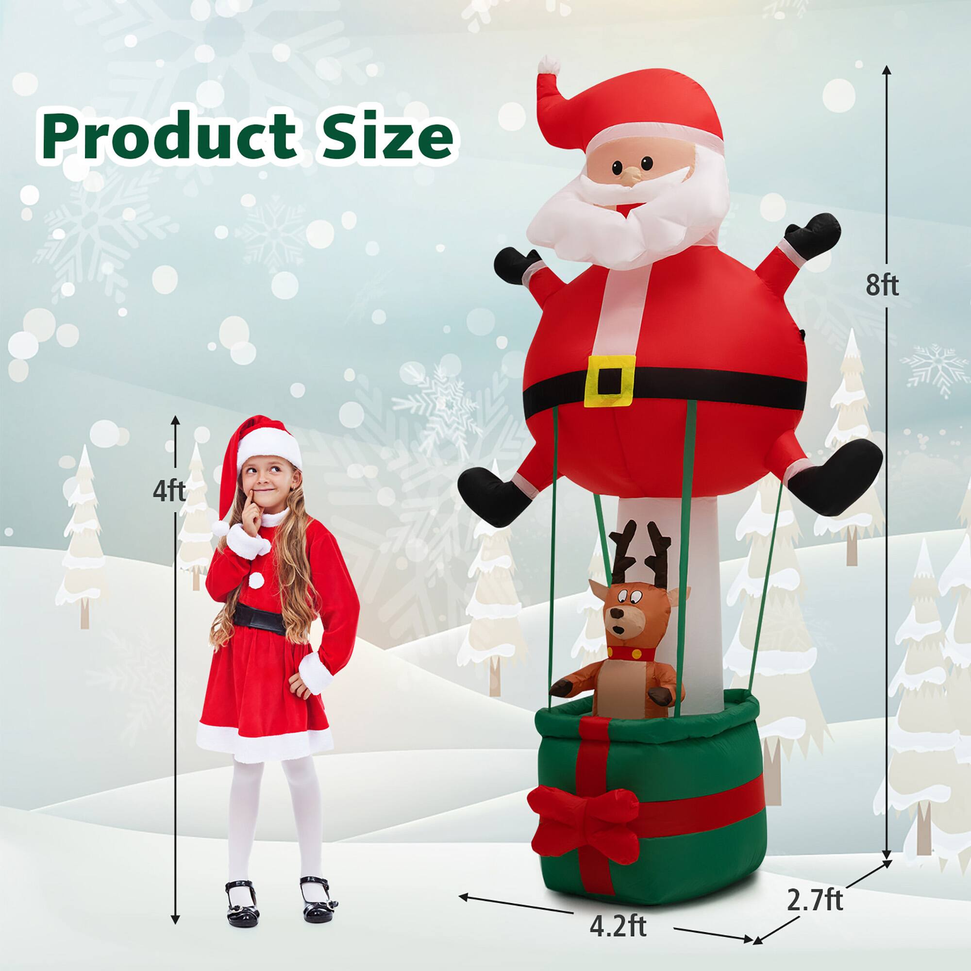 Product Size

- Santa Claus: 8ft
- Reindeer: 2.7ft
- Gift: 4.2ft
- Child: 4ft
