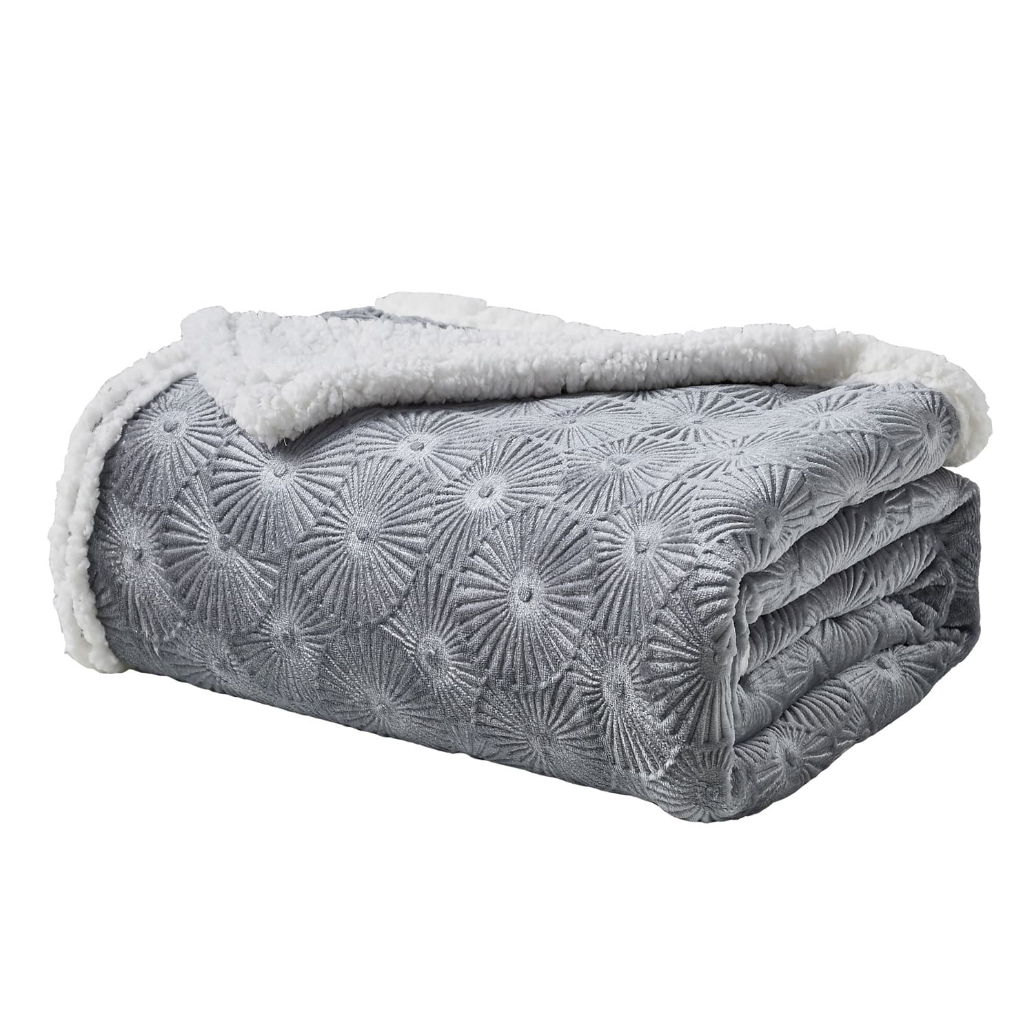 Noble House - Plazatex Louvre Sherpa Decorative Super Soft Throw Blanket for Sleep/Decor 50" x 60" - Grey
