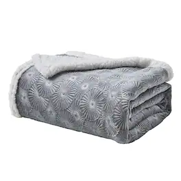 Noble House - Plazatex Louvre Sherpa Decorative Super Soft Throw Blanket for Sleep/Decor 50" x 60" Grey - Gray