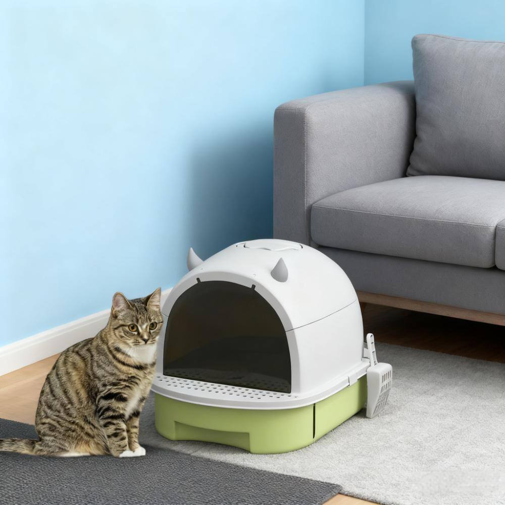 Front. APRILSOUL - Green Cat Litter Box with Lid Scoop Deodorizing Bags - Green.