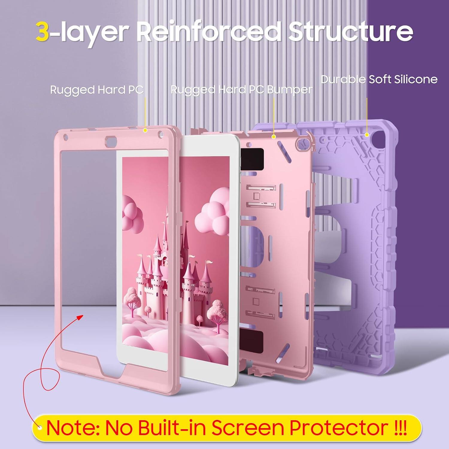 3-layer Reinforced Structure

- Rugged Hard PC
- Rugged Hard PC Bumper
- Durable Soft Silicone

Note: No Built-in Screen Protector!!!