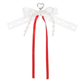 Unique Bargains - Pearl Bow Keychain 16mm Y2K Aesthetic Hollow Heart Bowknot Ribbon Keyring, Cute Bag Charm for Tote Bags Purse - Red