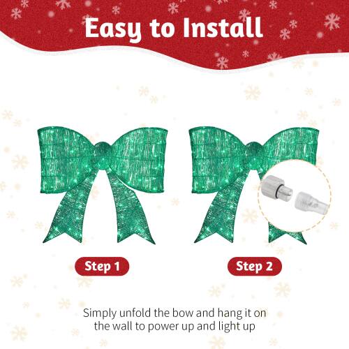 Easy to Install

Step 1

Step 2

Simply unfold the bow and hang it on the wall to power up and light up