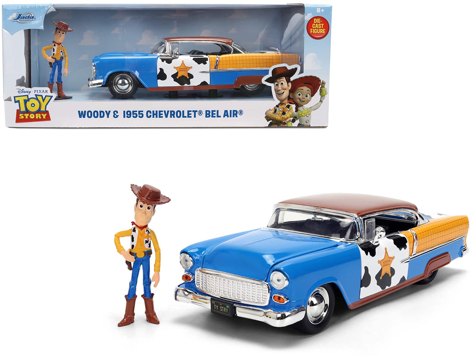 "1955 Chevrolet Bel Air Blue with Graphics and Woody Diecast Figure ""Toy Story"" Franchise 1/24 Diecast Models by Jada" price history on PriceWatchPro
