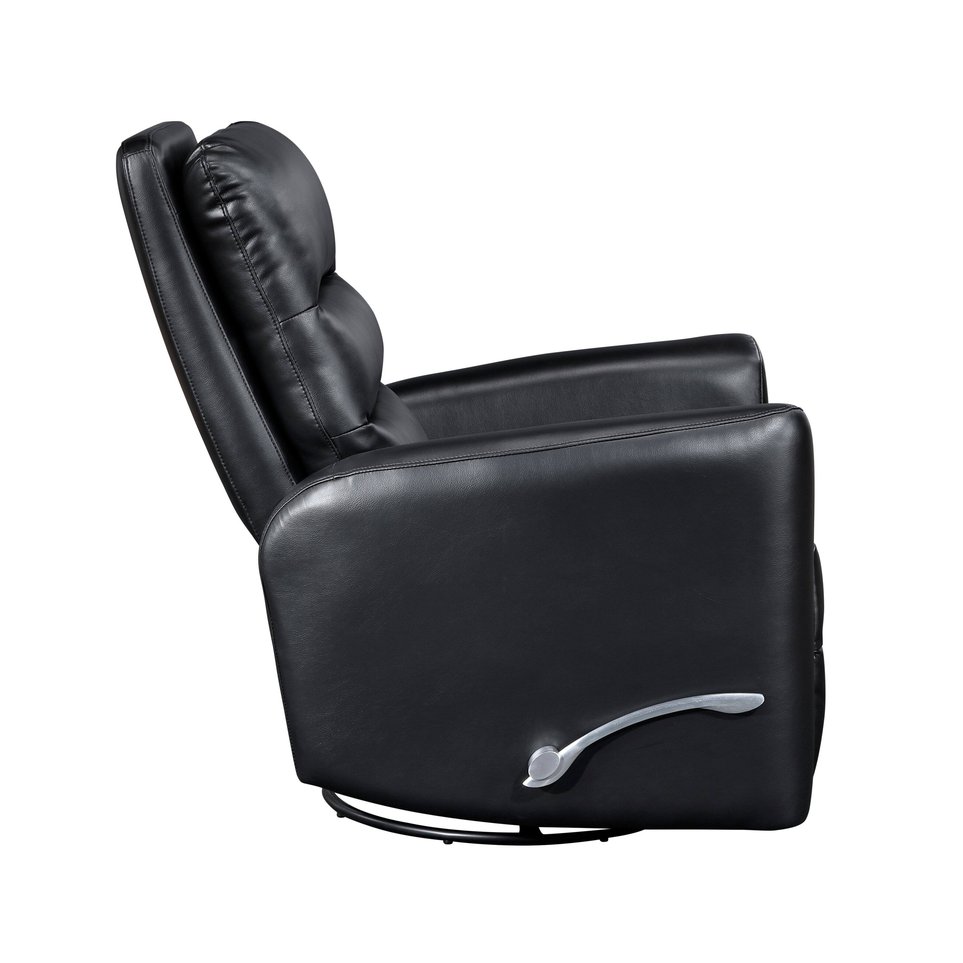 Back. TinyHomie - Glider Reclining Chair Swivel Motion Black Breathable Faux Leather Upholstery Luxury Living Room Furniture - Black.