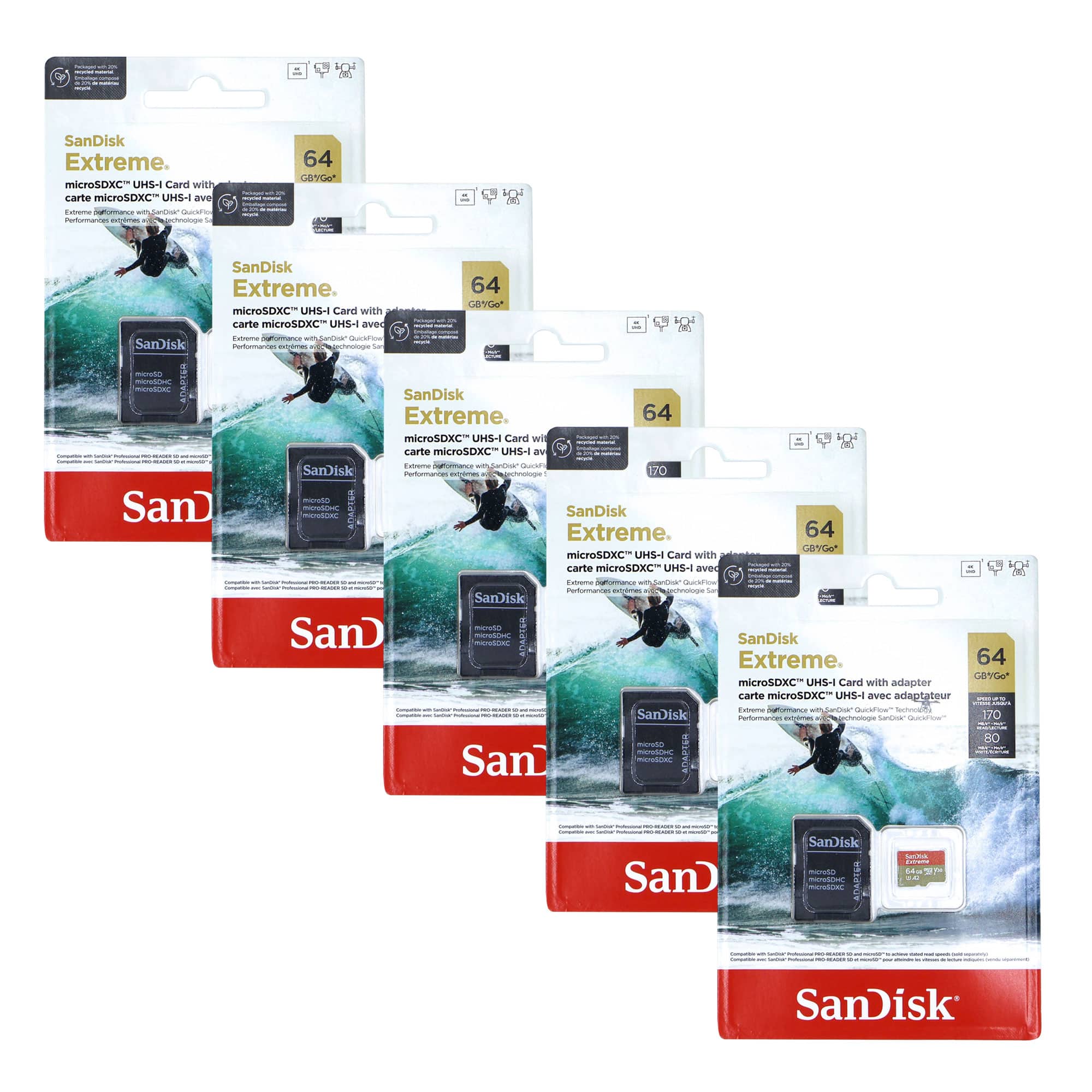 5x SanDisk Micro SD Memory Card for 64GB UHS-I Action Camera with Adapter